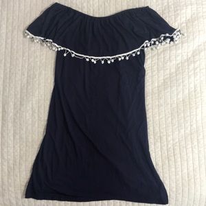 Charming Charlie Off the Shoulder Pom Pom Dress